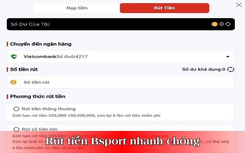 Rút tiền Bsport nhanh chóng