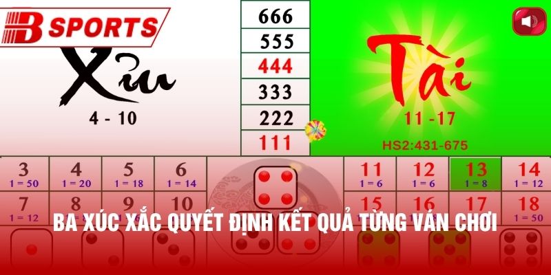 Ba xúc xắc quyết định kết quả từng ván chơi